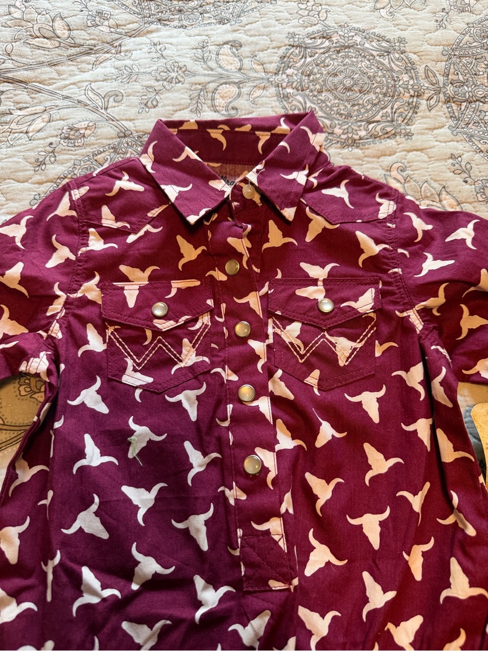 Wrangler Burgundy and Cream Longhorn Print Kids One-Piece